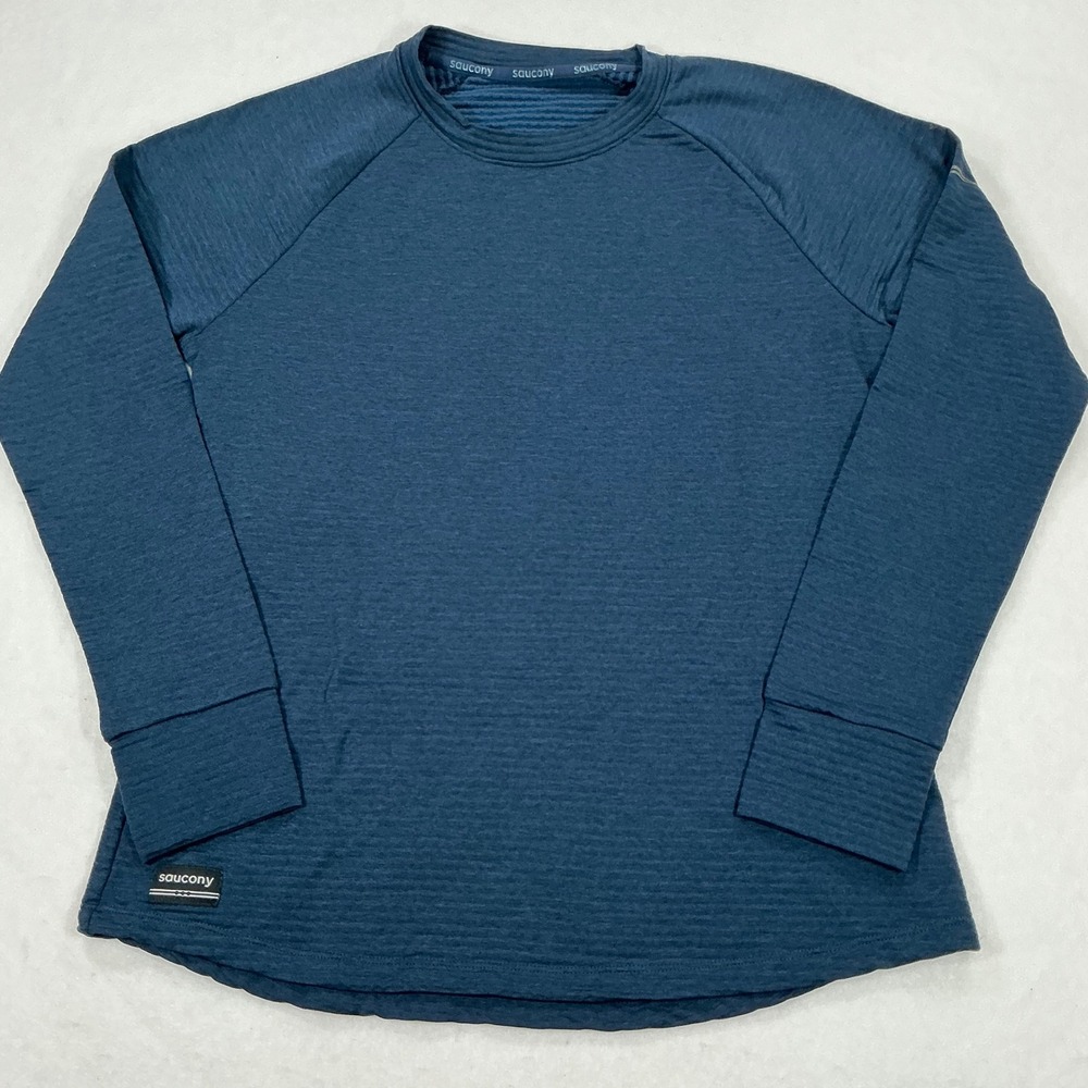 Saucony Mens Long Sleeve Running Shirt Blue Heather Textured Thumbhole Top Small